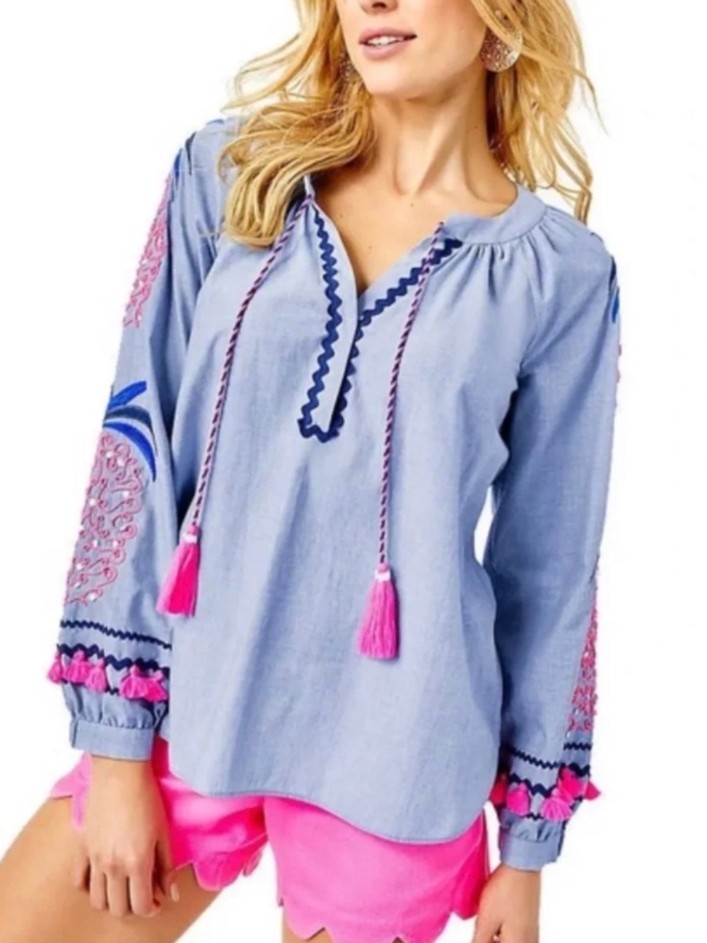 EUC Lilly Pulitzer Beautiful Embroidered Keela Peasant Top Size M